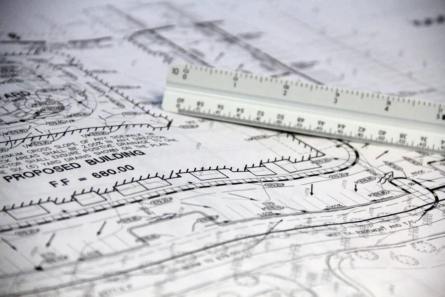 Engineering drawing set with a scale ruler