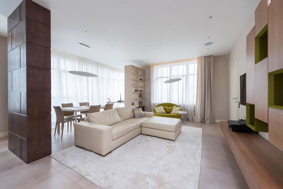 Spotless, bright modern living and dining space after a professional clean